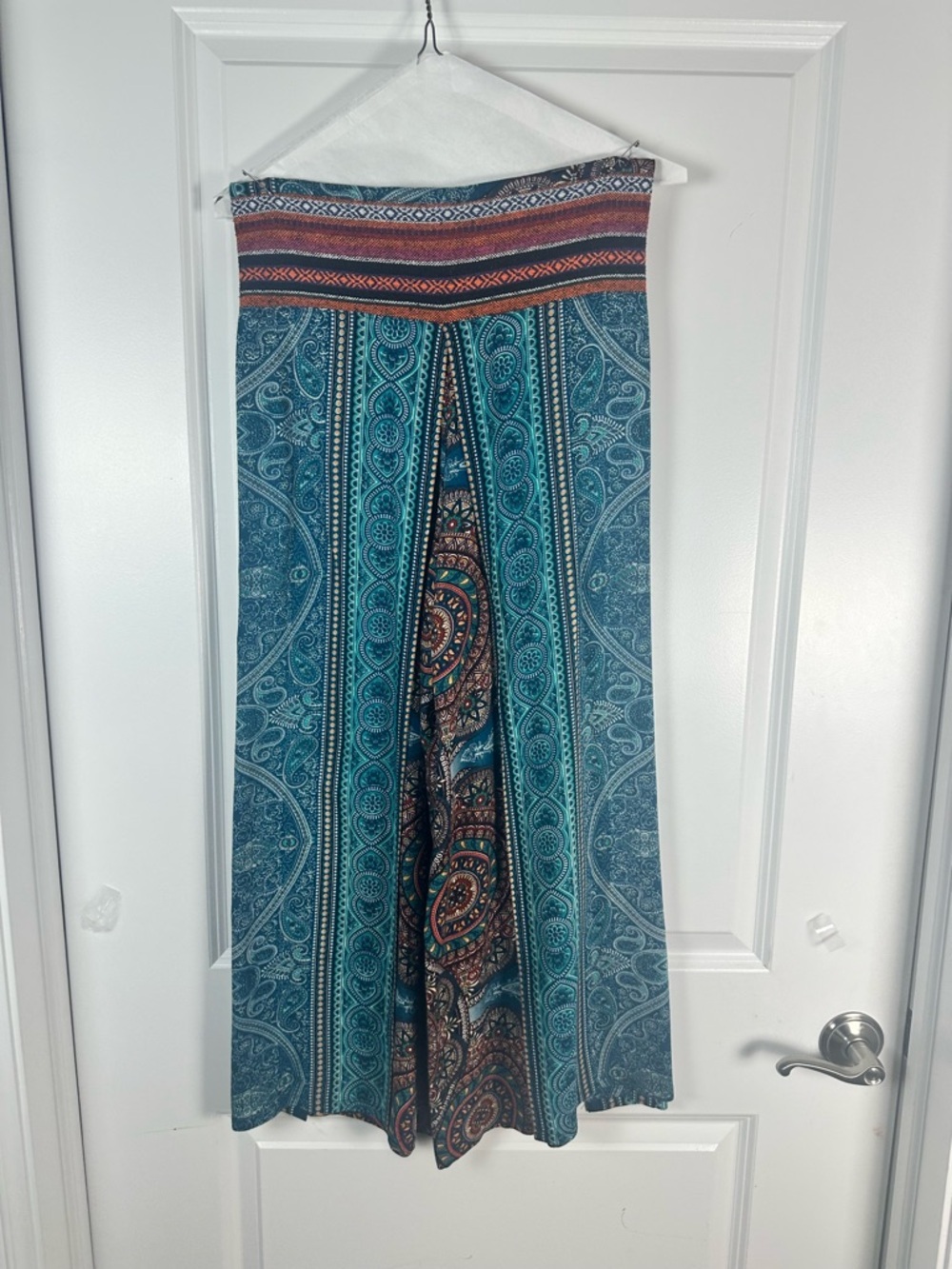 Boho Wide-Leg Printed Trousers - Blue Multi - Picture 4 of 7